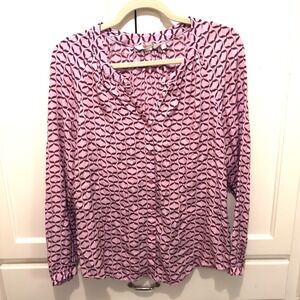 Boden Pink Geometric Print Button Up Long Sleeve Blouse Shirt Top US8